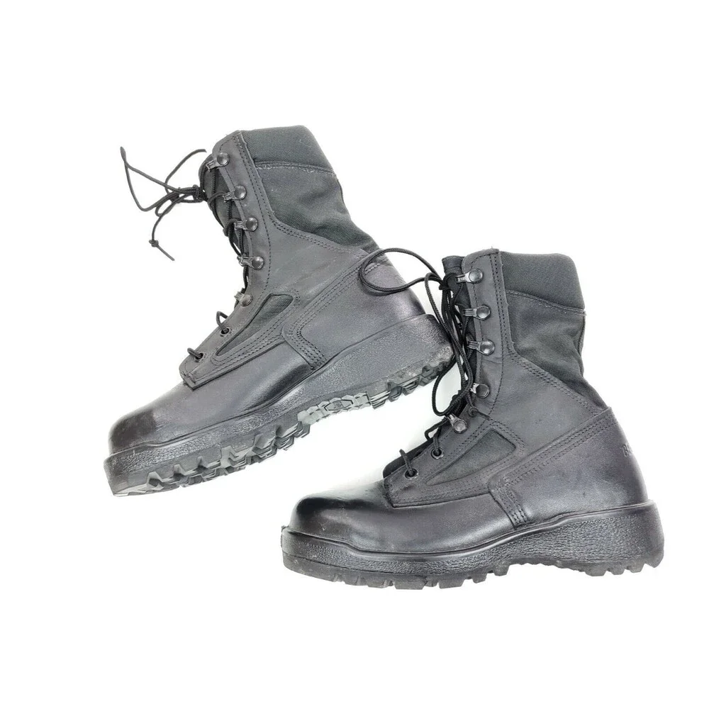 Belleville Black Leather Combat Boots Mens Size 5 W ASTM F 2413-05 Steel Toe